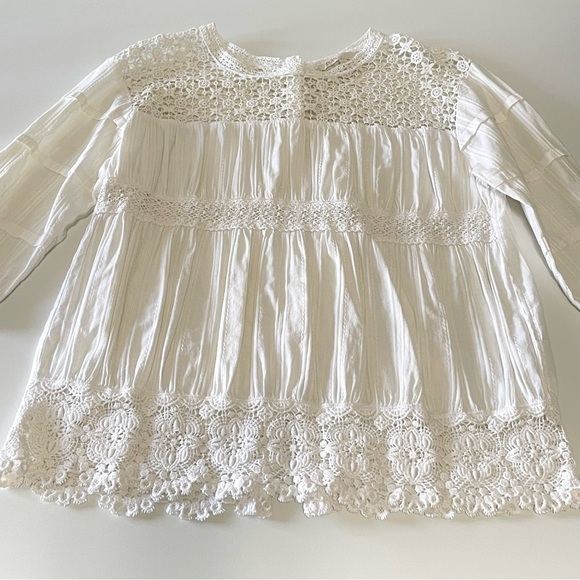 Maje Crochet Lace Yoke Button Back Cotton Top Ivory Small - Picture 12 of 16
